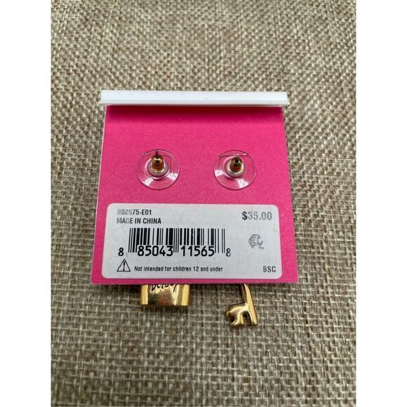 New Betsey Johnson Iconic Heart Lock Key Earrings Crystal Black Bow Pierced Post - Picture 4 of 7